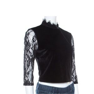 Alice + Olivia Black Velvet and Lace Jenny Top